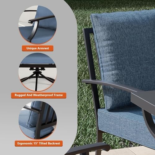 5 Piece Metal Outdoor Patio Furniture Set with 48"/55000 BTU Round Fire Pit Table,Outdoor Dining Table Set 4 Swivel Chairs No-Slip Cushions and Waterproof Covers,Navy - Image 3