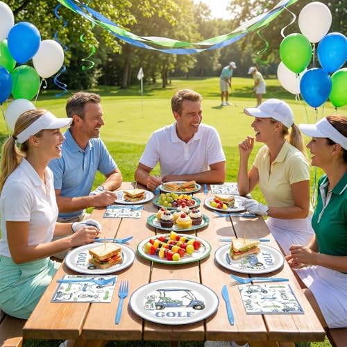 96PCS Golf Party Plates and Napkins Golf Birthday Party Supplies for Baby Shower Sports Theme Disposable Dessert Paper Plates Watercolor Blue Party Game Day Sports Fans Events Decorations - Image 5