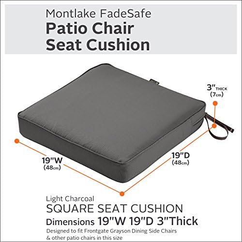 Classic Accessories Montlake Water-Resistant 19 x 19 x 3 Inch Square Outdoor Seat Cushion, Patio Furniture Chair Cushion, Light Charcoal Grey, Outdoor Cushion Cover - Image 3