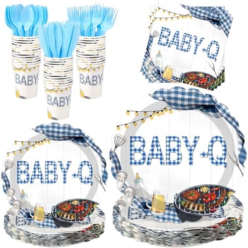 Havawish 120 Pcs Blue Plaid Party Tableware Bow Cherry Plates by Havawish