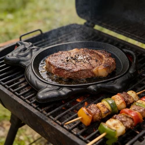 Cast Iron Steak Plate Sizzle Griddle Skillet with Wooden Base (7.8" x 5.1" Inch) - Image 3