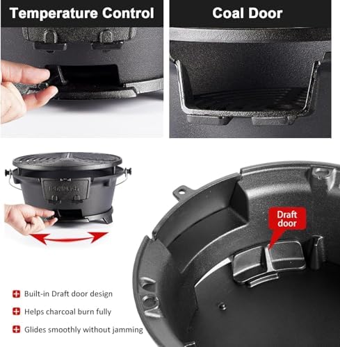 IronMaster Hibachi Grill, 100% Cast Iron, Tabletop Small Portable Charcoal Grill for Outdoor Camping - 2 Heights, Air Control, Coal Door, Ideal for 2 People - Image 4
