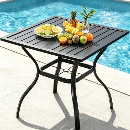 VINGLI 36" Square Patio Table for 4, Metal Outdoor Dining Table with Umbrella Hole, All-Weather Steel Patio Dining Table Outdoor Table for Lawn, Garden, Backyard, Black - Image 6