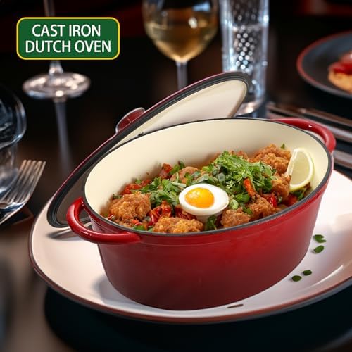 Vivicreate 9.6 QT enamel cast iron dutch oven, red gradient color,cast iron pot (9.6 QT) - Image 3