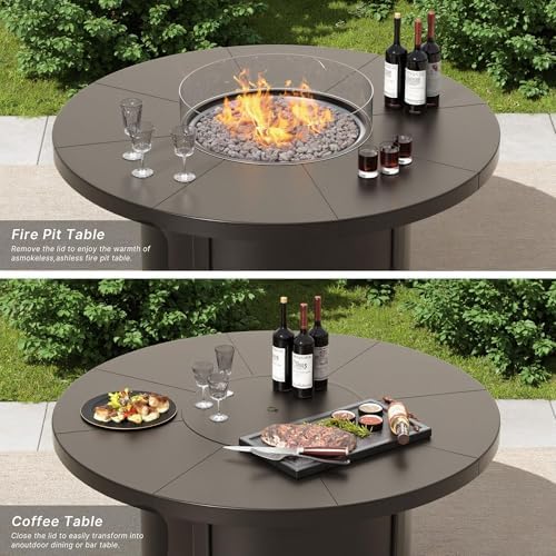 7 Piece Metal Outdoor Patio Furniture Set with 48"/55000 BTU Round Fire Pit Table,Outdoor Dining Table Set 6 Swivel Chairs No-Slip Cushions and Waterproof Covers,Sand - Image 6