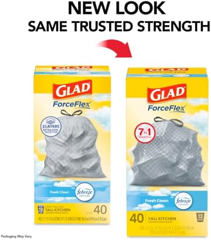Glad Trash Bags, ForceFlex Tall Kitchen Drawstring Garbage Bags, Fresh Clean, 13 Gal, 40 Ct (Package May Vary) - Image 2