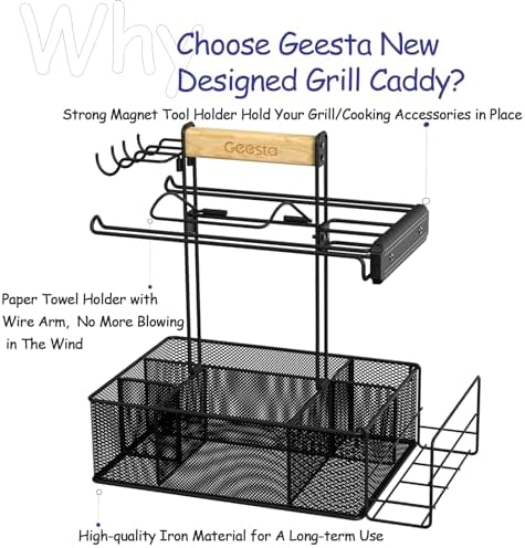 Geesta Grill Caddy for Outdoor Grill, BBQ Picnic Camping Caddy with Paper Towel Holder & Magnetic Tool Holder, Condiment Storage Utensil Kitchen Organizer for RV Camper, Tailgate Accessories - Image 5
