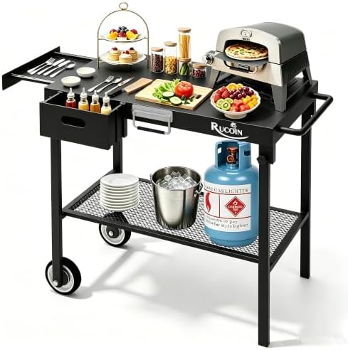 Grill Cart - 31" L×29" H×18" W Heavy Duty Pizza Oven Stand by RUCOINGARDENHOME