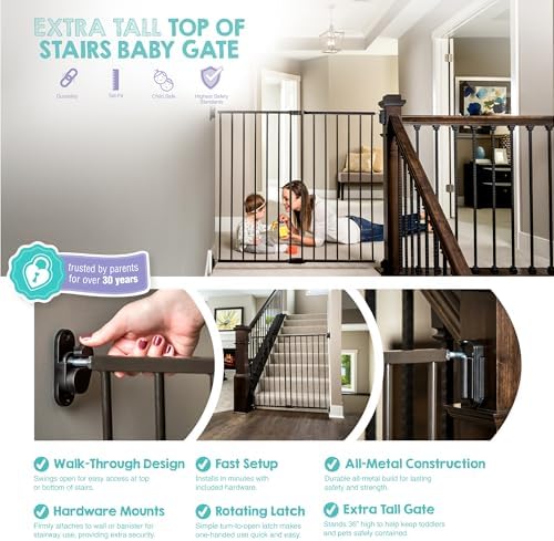 Regalo Safety 36" Extra Tall Baby Gate for Top of Stairs & Dooways - Image 3