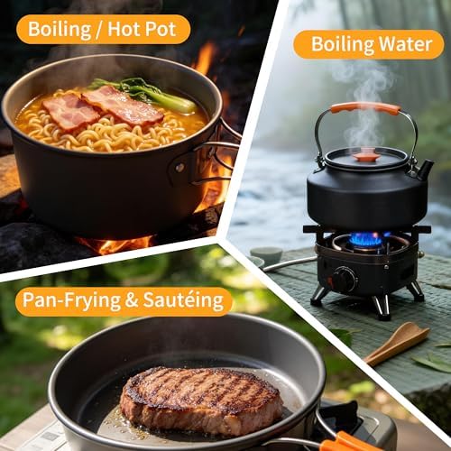 Collapsible Camping Cookware Set, Portable 4-in-1 Outdoor Camping pots and Pans Set with Nonstick Frypan, Pot, Kettle & Carry Bag, Hard-Anodized Aluminum for Camping, Hiking (2-6 Person) - Image 3