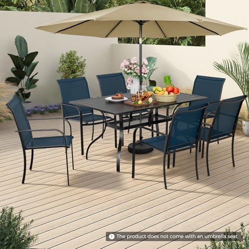Incbruce 7 Pcs Patio Dining Set, Textilene Chairs and Rectangle Table with Brown Umbrella (Blue) - Image 2