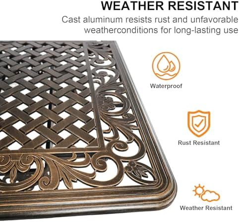 58.66" Bronze Aluminum Hollow Pattern Outdoor Dining Table, Fits 8, With Umbrella Hole - Image 4