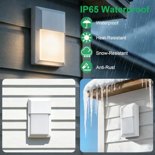 LIT-PaTH Outdoor Wall Light Fixture, Aluminum, LED 3000K, White, 2 Pack - Image 3