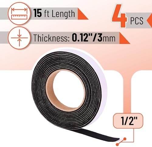 UNCO- Grill Gasket, 4 Pack, 15 ft, 1/2"x 1/8", black, Smoker Gasket Sealer High Temp - Image 2