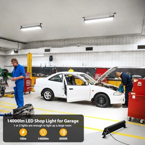 Onforu 1Pack LED Shop Lights,100W 14000lm Plug in Ultra Bright LED Work Lights,6500K Daylight White Garage Light,IP66 Waterproof Lighting for Garage Warehouses Workshop - Image 2
