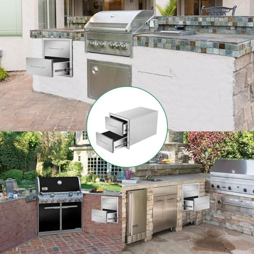 Outdoor Kitchen Drawers 14" W x 15" H x 23" D Stainless Steel Double Drawers with Ergonomic Handle for BBQ Island, Patio Grill Station & Outdoor Kitchen Cabinets - Image 6