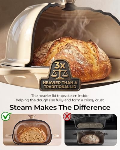 5QT Enameled Cast Iron Sourdough Bread Oven & Starter Kit, White - Image 3