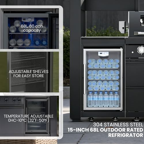 94-Inch 6-Burner 85000 BTU Natural Gas Grill Island with Shed, 304 Stainless Steel Black, Outdoor Kitchen with Wine Cooler, Rotisserie, Granite Countertops & Storage, For Backyard BBQ, Black - Image 5
