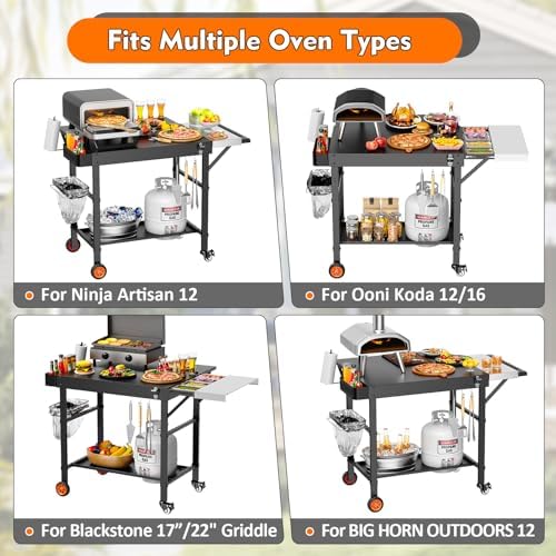 Pizza Oven Table for Ooni, Ninja & Blackstone, Wheeled Grill Cart - Image 5