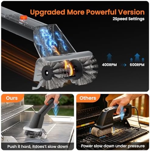 Rechargeable Electric BBQ Grill Brush, 2600mAh Battery, 2-Speed Power, LED Light, 100 Mins Long Runtime, 304 Stainless Steel Heat Resistant Grill Cleaner for Outdoor Camping & Grilling - Image 2