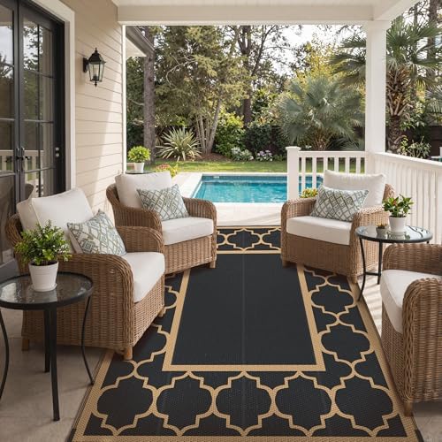 GENIMO Outdoor Rug, Waterproof Plastic Rugs for Patio, 6'x9' Black Brown - Image 6
