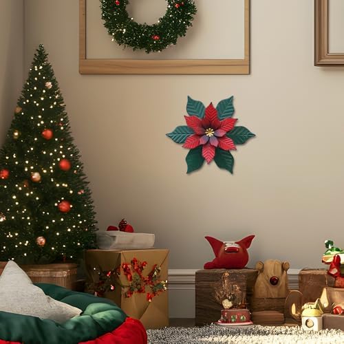 YEAHOME Chrismas Wall Decorations Indoor - 11 inch Metal Flower Wall Art Decor, Poinsettia Yard Garden Decor Hanging for Kitchen, Bathroom, Bedroom, Handmade Gift for Home, Indoor or Outdoor - Image 7