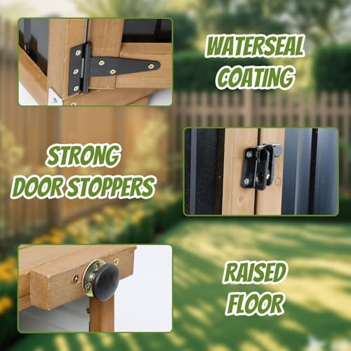 Outdoor Storage Cabinet with Shelf, Wood & Metal Storage Shed with Waterproof Roof & Lockable Doors,Tall Outdoor Cabinets for Patio Backyard, Gardening Tools and Accessories, Brown - Image 4