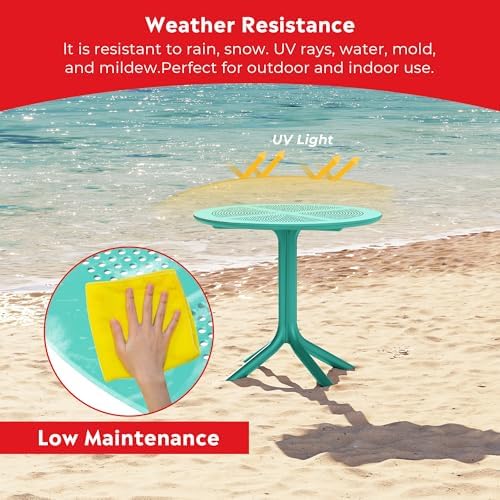 Costaelm Small Patio Table, Outdoor Round Dining Table, Weather Resistant Outside Table for Poolside Deck Lawn Garden Backyard, Turquoise - Image 5