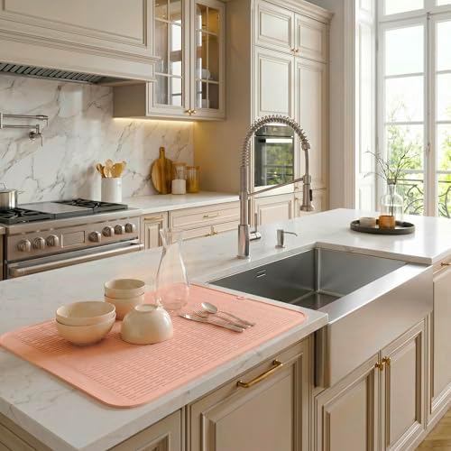 MicoYang Silicone Dish Drying Mat for Multiple Usage,Easy clean,Eco-friendly,Heat-resistant Silicone Mat for Kitchen Counter or Sink,Refrigerator or Drawer Liner Pink 3XL 28 inches x 18 inches - Image 5