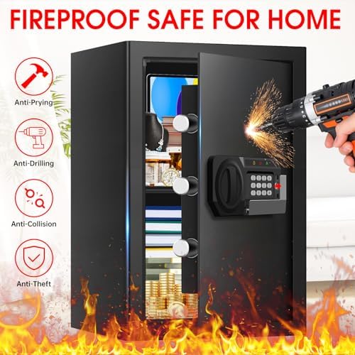 3.3 Cuft Large Home Safes Water and Fireproof, Anti-theft Floor Safe for Home Use with Programmable Keypad, Alarm System and Spare Keys, Digital Home Safes for Documents, Medicine - Image 3
