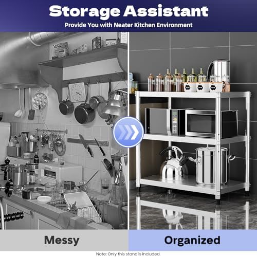 Stainless Steel Table, 3-Shelf Adjustable Heavy Duty Storage Shelving Unit, BBQ Prep Table 31.49 * 31.49 * 15.74in for Garage, Home, Warehouse, and Kitchen - Image 4