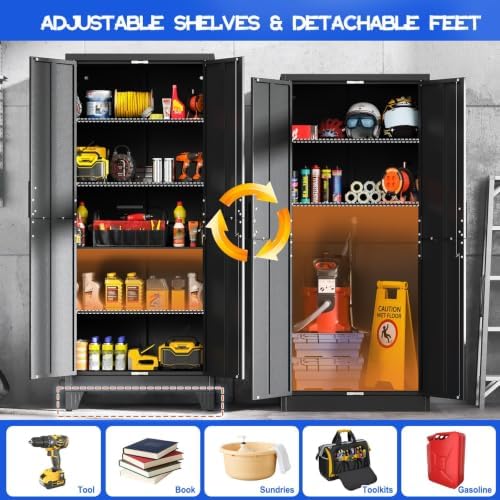 GAIOUS Tall Metal Storage Cabinet with Lock, Freestanding Steel Bookcase - Image 3