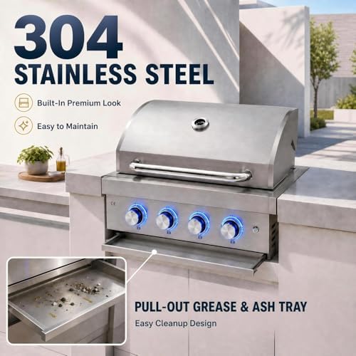 4 Burner Built in Propane Grills Charcoal & Natural Gas Grill Combo - Image 5