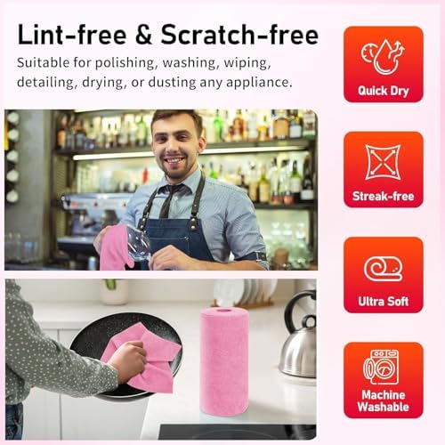 Microfiber Cleaning Cloth, 150 Sheets Tear Away Shop Towels, Reusable Washable Microfiber Towels for Cars, Lint Free Cleaning Rags for Home, Automotive, Workshop & Garage 11.5"x11.5" Pink - Image 3