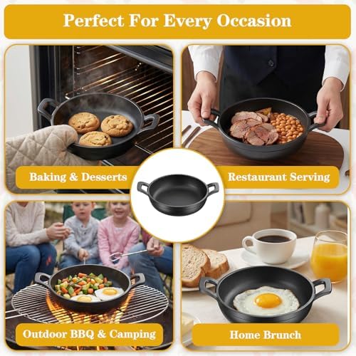 Mini Cast Iron Skillets Set of 6, 4.8 Inch Small Cast Iron Pans with Double Handles, Black Individual Serving Skillets for Frying Baking Roasting, Oven Safe Ramekins for Kitchen Indoor Outdoor - Image 7