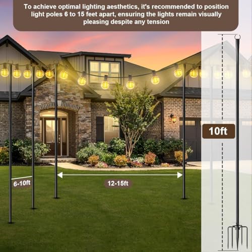 MuliVid All Pack String Light Poles for Outdoor,Metal Light Hanging Pole Outside with Fork,Light Stand for Patio, Pergola, Garden, Backyard, Yard, Camping Party (8 Pack) - Image 7