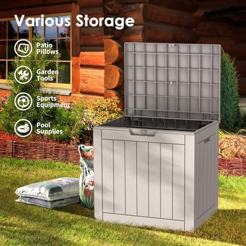 Outdoor Storage Box, 35 Gallon Waterproof Deck Box, Quick Snap-Lock Resin Cabinet for Seat Pillows, Patio Blankets, Lockable End Table Beverage Stand, Apartment Deck, Grey - Image 3