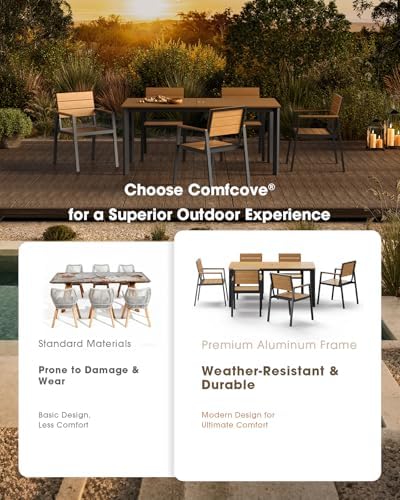 Outdoor Dining Set, Aluminum Patio HDPS Outdooor Table and Chairs Set with Umbrella Hole, All Weather Patio Furniture Set, Patio Dining Table Set ,Gray & Teak ,7 Pieces - Image 6