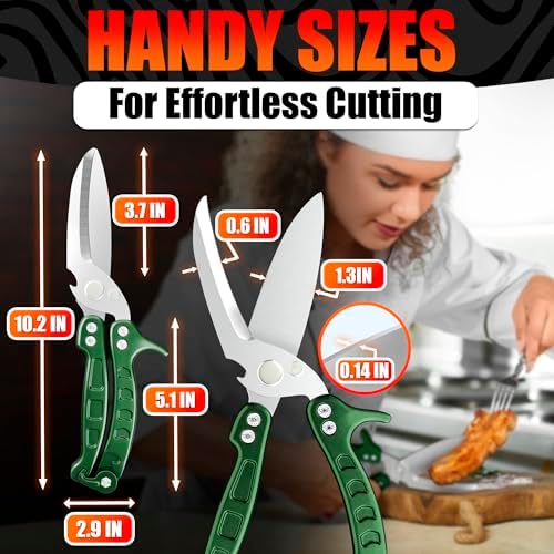 Kitchen Shears Heavy Duty, Safety Lock, Stainless Steel (Green) - Image 2