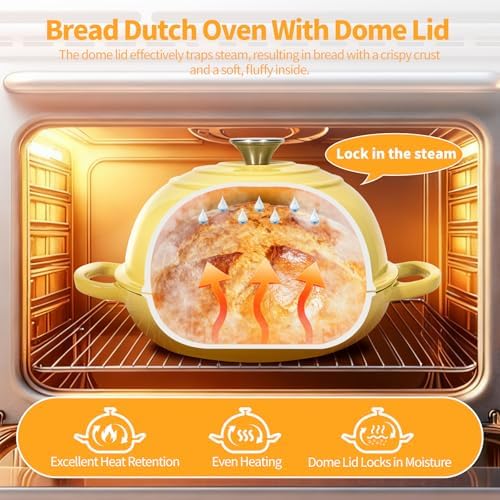 6QT Enameled Cast Iron Yellow Dutch Oven For Sourdough Bread Baking - Image 5