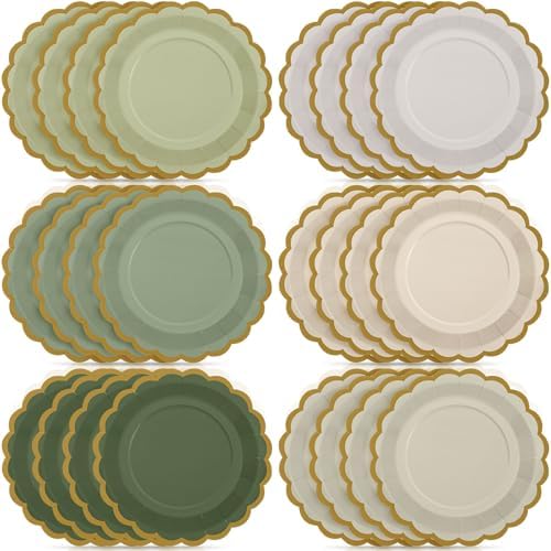 Paper Plates 9 Inch, Sage Green, 48 by Tiangrid