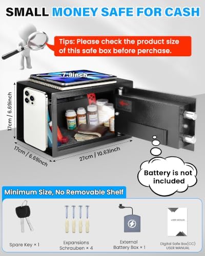 [UPGRADED] Small Safes for Home Dorm, 0.30 Cuft Mini Safe Box - Image 2