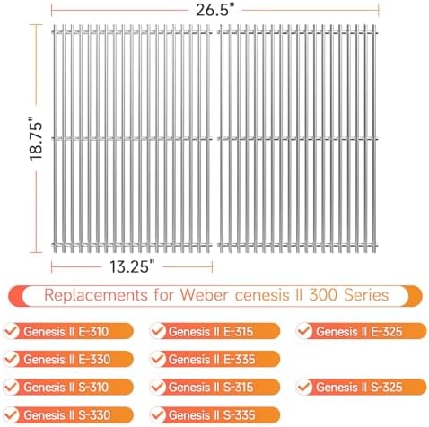 2pcs Stainless Steel Grill Grates for Weber, 18.75" x 26.5'' - Image 2