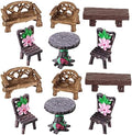 Skylety 12 Pieces Garden Furniture Ornaments Miniature Table and Chairs Set Village Micro Resin Bench Chair for Fairy Garden Accessories Home Micro Landscape Decor(Cute Style) by Skylety
