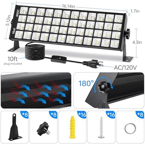 150W LED Shop Light, 18000LM 6000K Daylight White, Waterproof Garage Lights - Image 4
