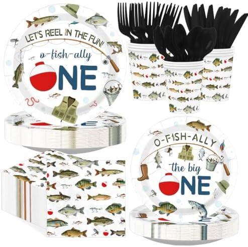 168 Pcs O-Fish-Ally One Birthday Party Decorations, Serves 24 by Greencian