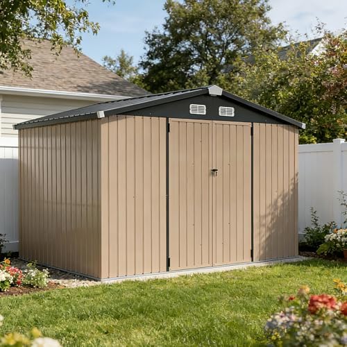 Aoxun 10 x 8FT Outdoor Storage Shed with Double Hinged Door, Brown by Aoxun