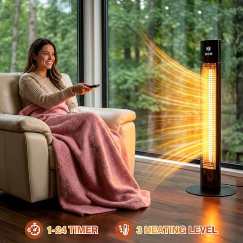 Portable Outdoot Electric Heater, Infrared Patio Heater for Outdoor/Indoor Use, garage heater electric, 1500W, BLACK - Image 2