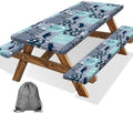Picnic Table Cover with Bench Covers, Camping Essentials, Rustic Cabin Deer Bear Stripes Waterproof Windproof Patio Table Cover, Fitted Tablecloth Cover with Elastic Edge for Outdoor 3 PCS 30x96 Inch by Xguatan