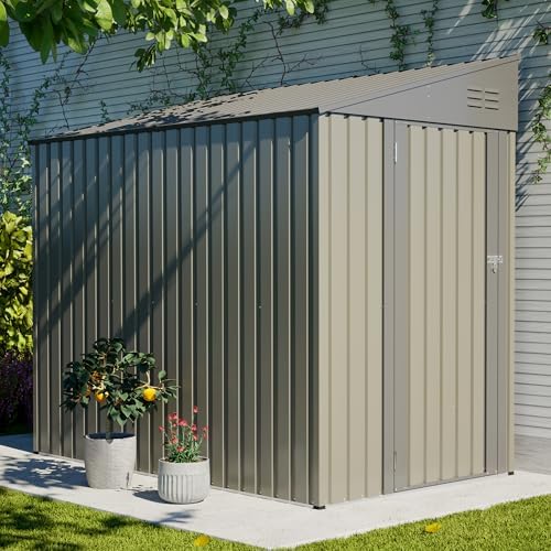 YOPTO 4x7 FT Outdoor Storage Shed Lean to Shed,Metal Shed W/Lockable Door & Air Vent,All Weather Waterproof Garden Tool House W/Reversible Installation,for Backyard,Patio,Lawn,Olive Gray - Image 4